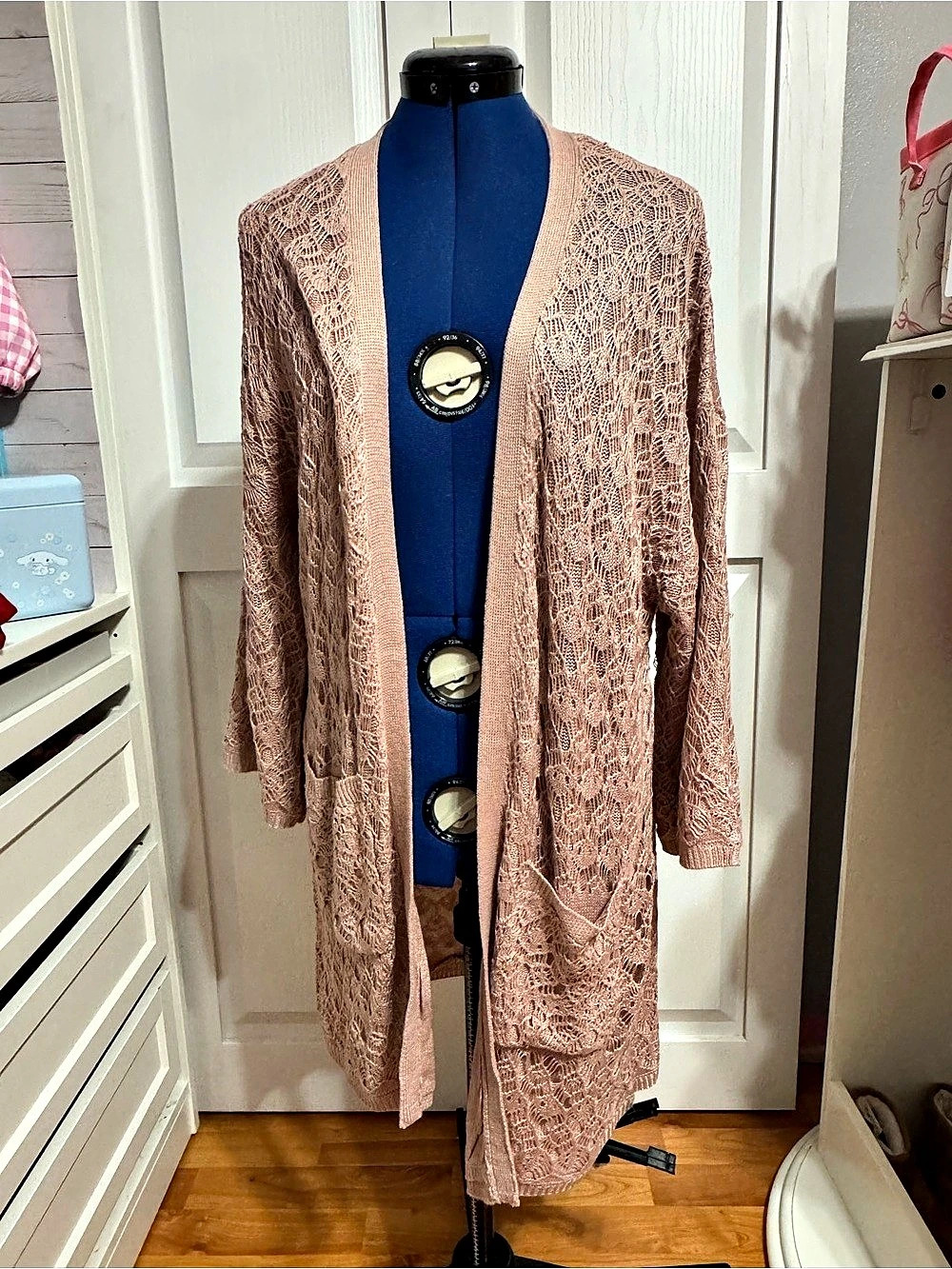 New Directions Studio Pink Geometric Long Cardigan NWT